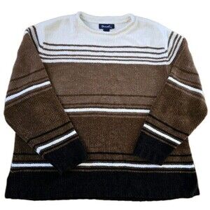 Denim & Co Sweater striped Knit velour 2X Brown White Vintage